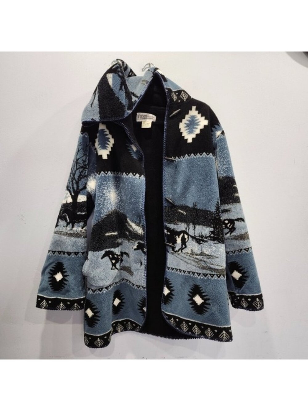 Vintage Country Woods Landscape Running Horses Fleece Button Up Jacket
